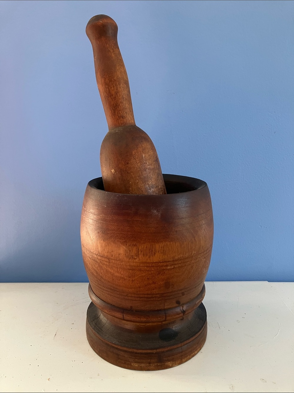 Vintage Wooden Mortar and Pestle Set - Primitive Kitchen Decor
